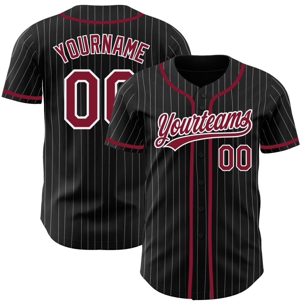 Custom Black White Pinstripe Authentic Baseball Jersey