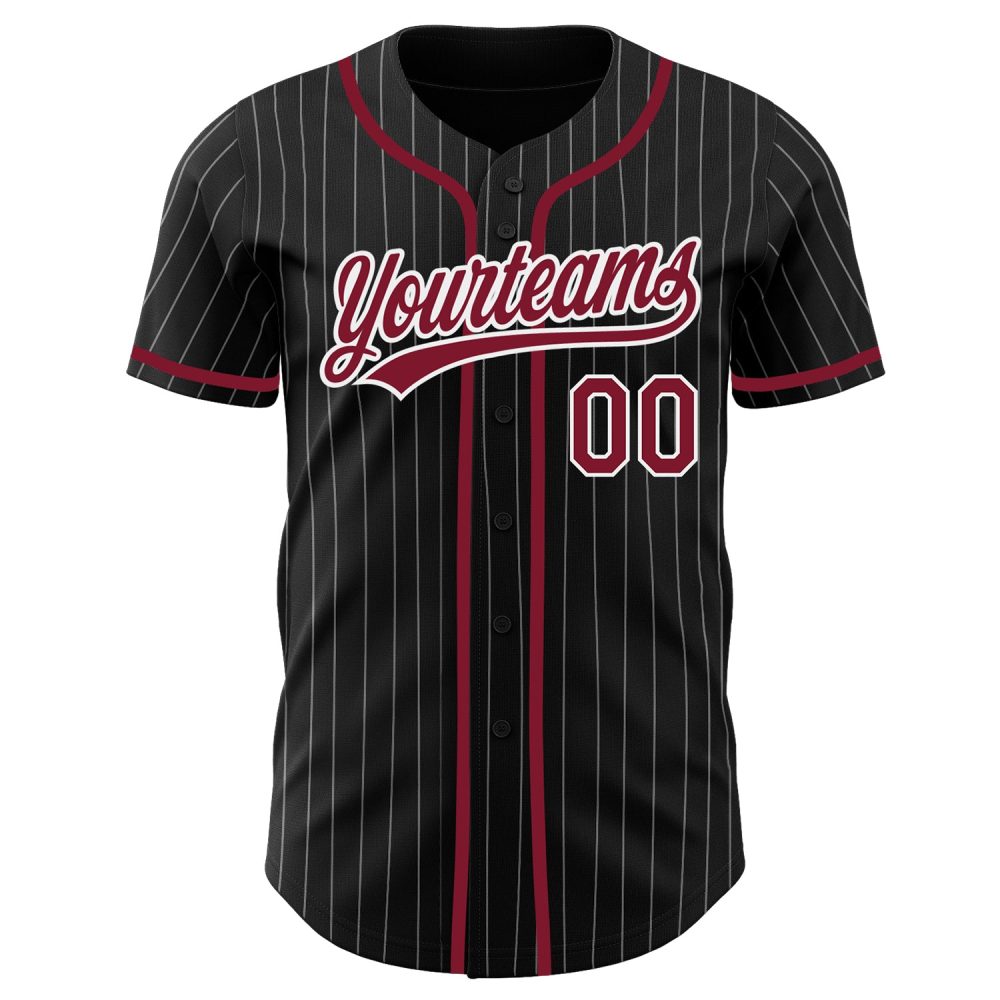 Custom Black White Pinstripe Authentic Baseball Jersey