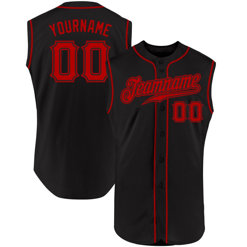 Custom Black Red Sleeveless Baseball Jersey