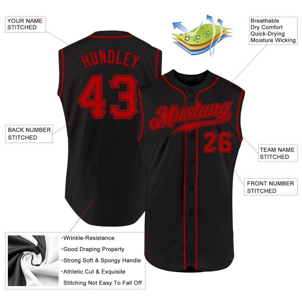 Custom Black Red Sleeveless Baseball Jersey