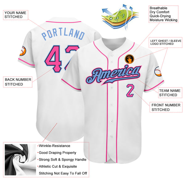 Custom White Pink-Light Baseball Jersey