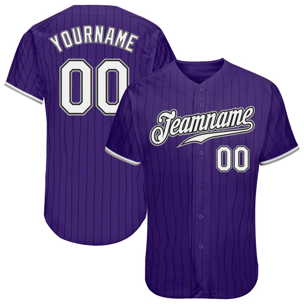 Custom Purple Black Pinstripe Baseball Jersey