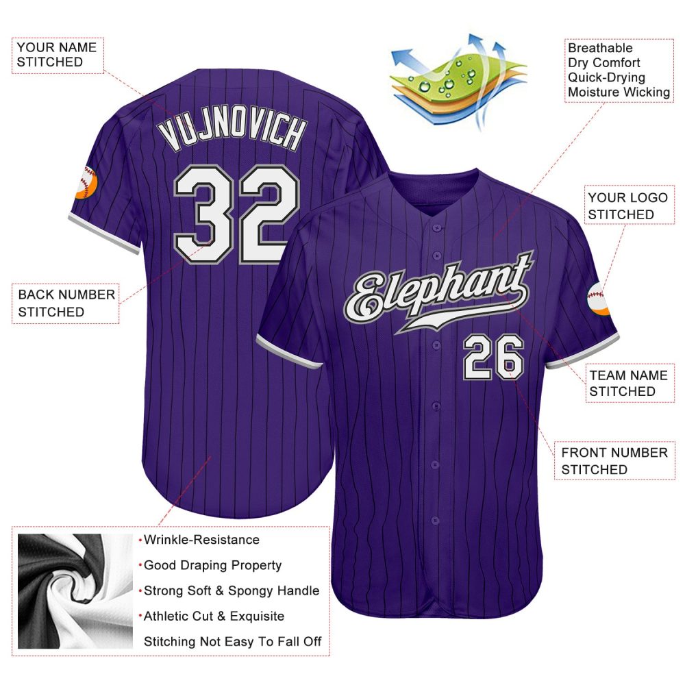 Custom Purple Black Pinstripe Baseball Jersey