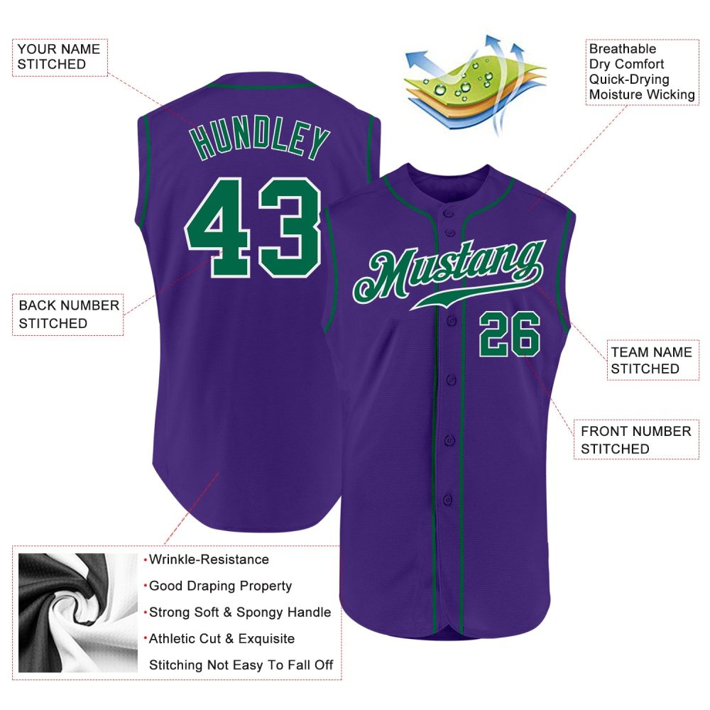 Custom Purple Green-White Authentic Sleeveless Baseball Jersey